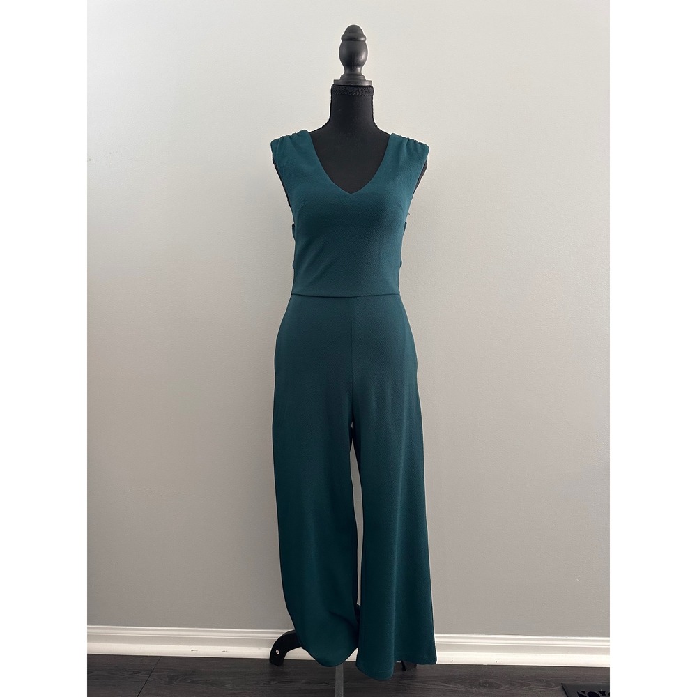 Speechless Womens Forest Green Textured V-Neck Crisscross Back Jumpsuit XS